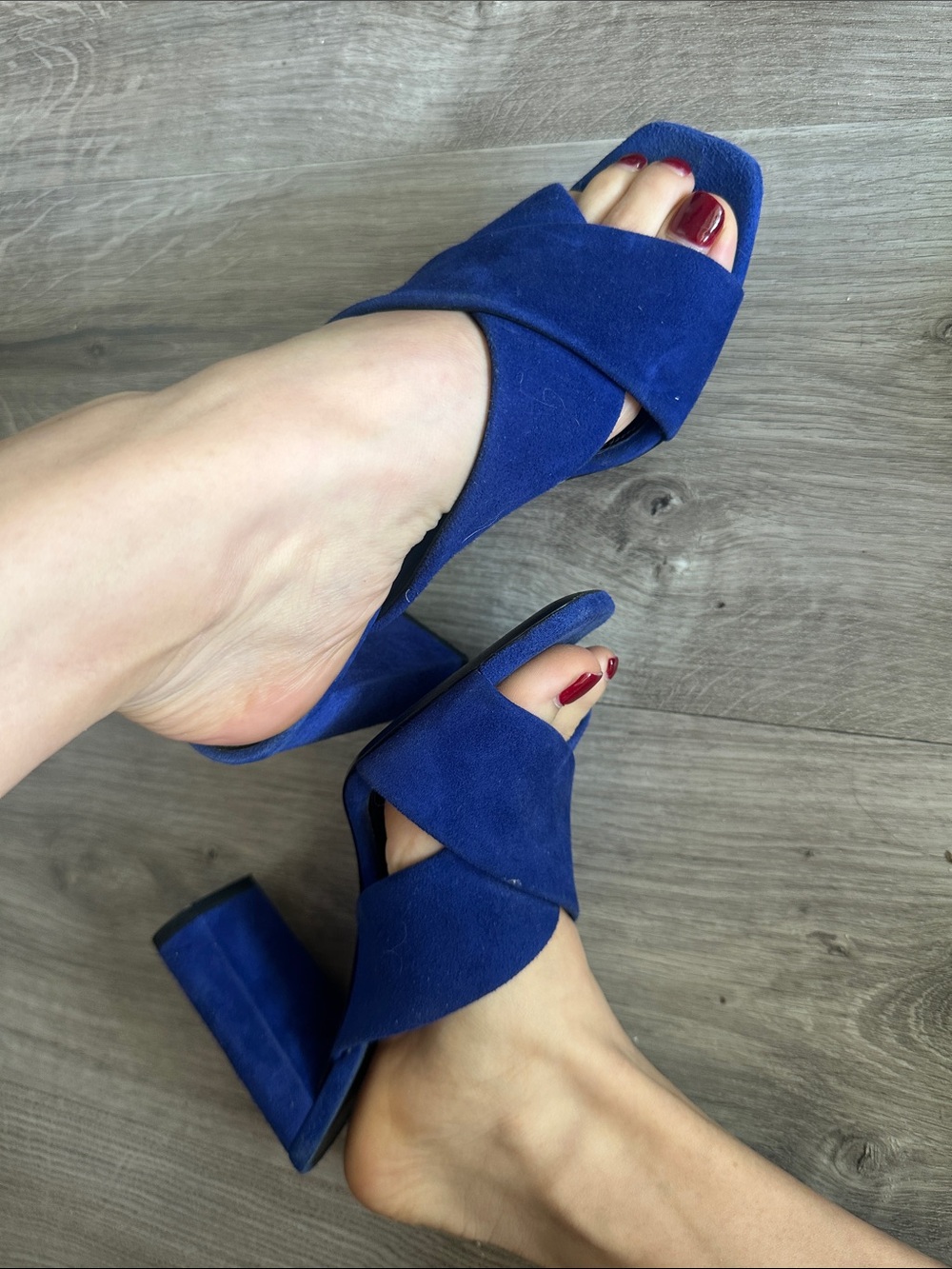 Saint Laurent Cobalt Blue Suede Crisscross Slide Mules